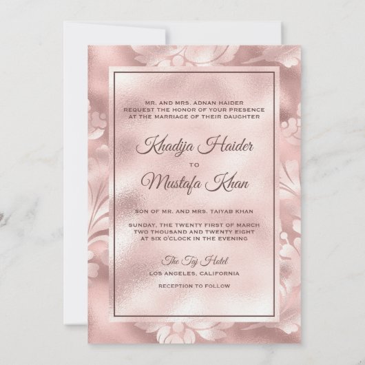 Rustic Blush Pink Filigree Floral Muslim Wedding Kaart (Achterkant)