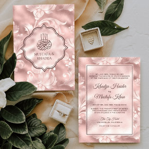 Rustic Blush Pink Filigree Floral Muslim Wedding Kaart