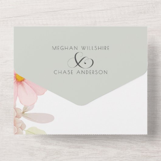 Rustic Blush Pink Floral All In One Uitnodiging (Achterkant)