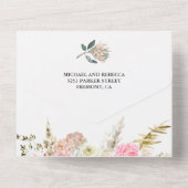 Rustic Blush Pink Floral Boho Pampas Grass Wedding All In One Uitnodiging (Achterkant)