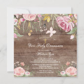 Rustic Blush Pink Floral First Heilige Communie Kaart (Voorkant)
