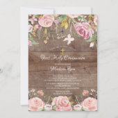 Rustic Blush Pink Floral First Heilige Communie Kaart (Voorkant)