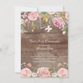 Rustic Blush Pink Floral First Heilige Communie Kaart (Voorkant)