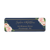 Rustic Blush Pink Floral Flowers Navy Gold Wedding Etiket (Voorkant)