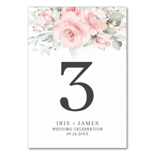 Rustic Blush Pink Floral Greenery Table Number Kaart (Voorkant)