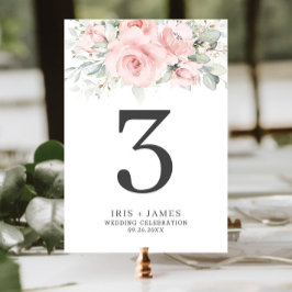 Rustic Blush Pink Floral Greenery Table Number Kaart