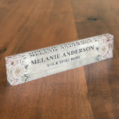 Rustic Blush Pink Floral op driftwood Naambordje (Zijkant)
