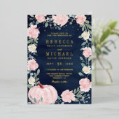 Rustic Blush Pink Floral Pumpkin Navy Weddenschap  Folie Uitnodiging (Staand Voorkant)