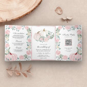 Rustic Blush Pink Floral Pumpkin QR Code Weddensch Drieluik Uitnodiging