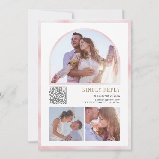 Rustic Blush Pink Floral Pumpkin QR Code Weddensch Kaart (Achterkant)