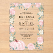 Rustic Blush Pink Floral Pumpkin Wedding Acryl Uitnodigingen (Voorkant)
