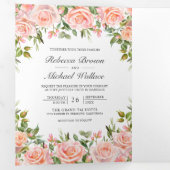 Rustic Blush Pink Floral QR Code Weddenschap Drieluik Uitnodiging (Binnenzijde eerst)