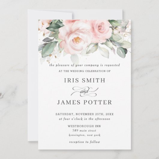 Rustic Blush Pink Floral Rozen Greenery Wedding Kaart (Voorkant)