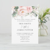 Rustic Blush Pink Floral Rozen Greenery Wedding Kaart (Staand voorkant)