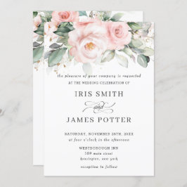 Rustic Blush Pink Floral Rozen Greenery Wedding Kaart