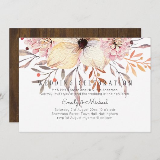 Rustic Blush Pink Floral Sage Budget Wedding Inv Kaart (Voorkant / Achterkant)