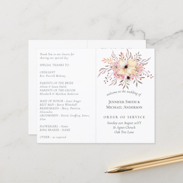 Rustic Blush Pink Floral Sage Wedding (Voorkant / Achterkant in situ)