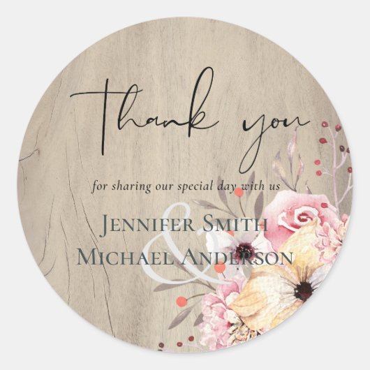 Rustic Blush Pink Floral Sage Wedding Ronde Sticker (Voorkant)