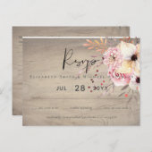 Rustic Blush Pink Floral Sage Wedding RSVP Briefkaart (Voorkant / Achterkant)