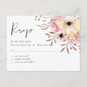 Rustic Blush Pink Floral Sage Wedding RSVP Briefkaart