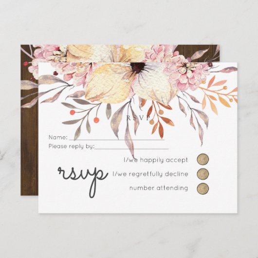 Rustic Blush Pink Floral Sage Wedding RSVP Uitnodiging Briefkaart (Voorkant / Achterkant)