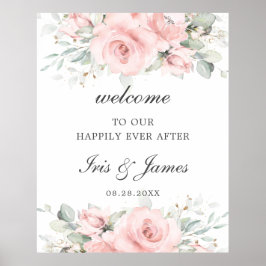 Rustic Blush Pink Floral Weddenschap Welkomstteken Poster