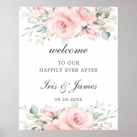 Rustic Blush Pink Floral Weddenschap Welkomstteken Poster (Voorkant)