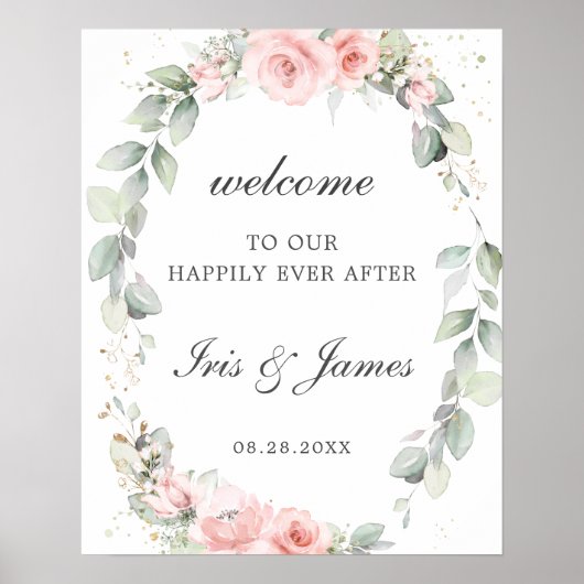 Rustic Blush Pink Floral Weddenschap Welkomstteken Poster (Voorkant)