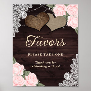 Rustic Blush Pink Floral Wedding Favor Sign Poster