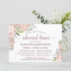 Rustic Blush Pink Floral Wedding Rehearsal Dinner Kaart