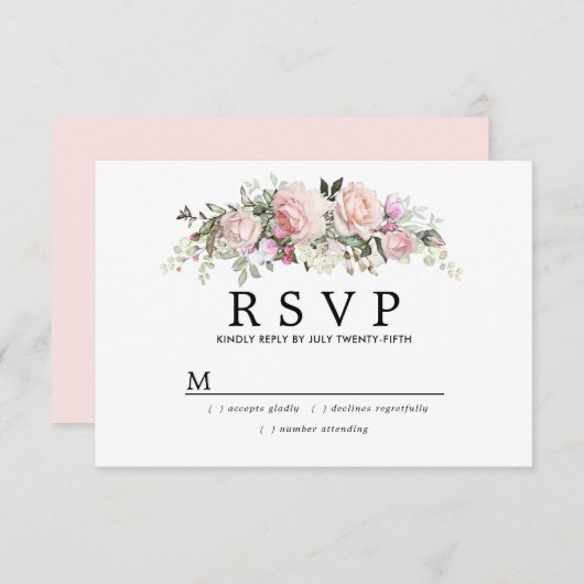 Rustic Blush Pink Floral Wedding RSVP (Voorkant / Achterkant)
