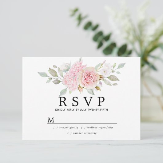 Rustic Blush Pink Floral Wedding RSVP (Staand voorkant)