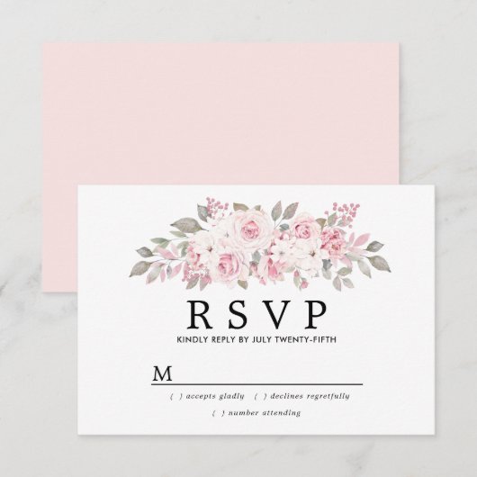 Rustic Blush Pink Floral Wedding RSVP (Voorkant / Achterkant)