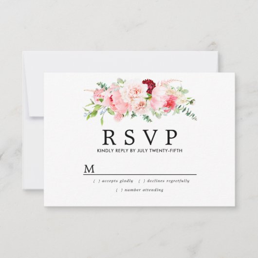 Rustic Blush Pink Floral Wedding RSVP Kaartje (Voorkant)
