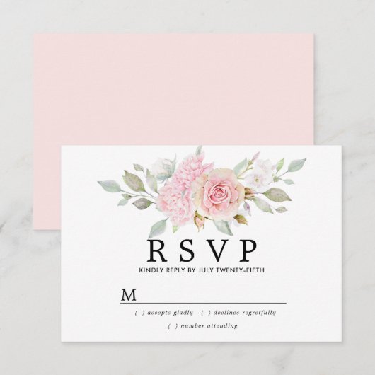 Rustic Blush Pink Floral Wedding RSVP Kaartje (Voorkant / Achterkant)