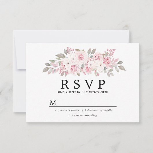 Rustic Blush Pink Floral Wedding RSVP Kaartje (Voorkant)