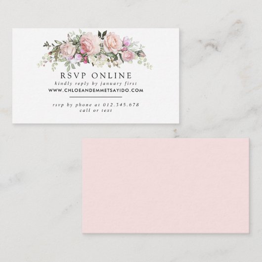 Rustic Blush Pink Floral Wedding Website RSVP Informatiekaartje (Voorkant / Achterkant)
