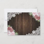 Rustic Blush Pink Floral Wood Lace Wedding RSVP (Achterkant)