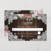 Rustic Blush Pink Floral Wood Lace Wedding RSVP (Voorkant / Achterkant)
