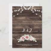 Rustic Blush Pink Floral Wood String Light Wedding Kaart (Achterkant)