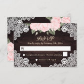 Rustic Blush Pink Floral Wood Weddenschap RSVP Kaartje (Voorkant / Achterkant)