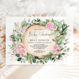 Rustic Blush Pink Flower Greenery Girl Baby shower Kaart