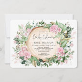 Rustic Blush Pink Flower Greenery Girl Baby shower Kaart (Voorkant)