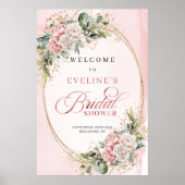 Rustic Blush Pink Flowers Eucalyptus Gold Welcome Poster (Voorkant)