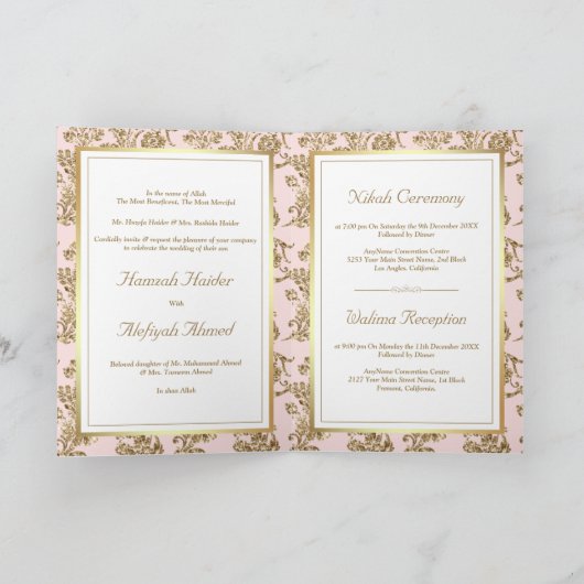 Rustic Blush Pink Gold Filigree Muslim Wedding (Binnen)