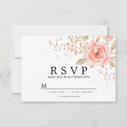 Rustic Blush Pink Gold Floral Wedding RSVP Kaartje (Voorkant)