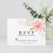 Rustic Blush Pink Gold Floral Wedding RSVP Kaartje (Staand voorkant)