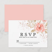 Rustic Blush Pink Gold Floral Wedding RSVP Kaartje (Voorkant / Achterkant)