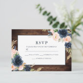 Rustic Blush Pink & Navy Elegant Spring Wedding RSVP Kaartje (Staand voorkant)