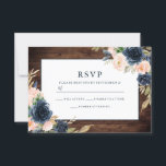 Rustic Blush Pink & Navy Elegant Spring Wedding RSVP Kaartje<br><div class="desc">Rustic Blush Roze & Navy Elegant Spring Wedding RSVP Card Zie uitnodiging en collectie</div>